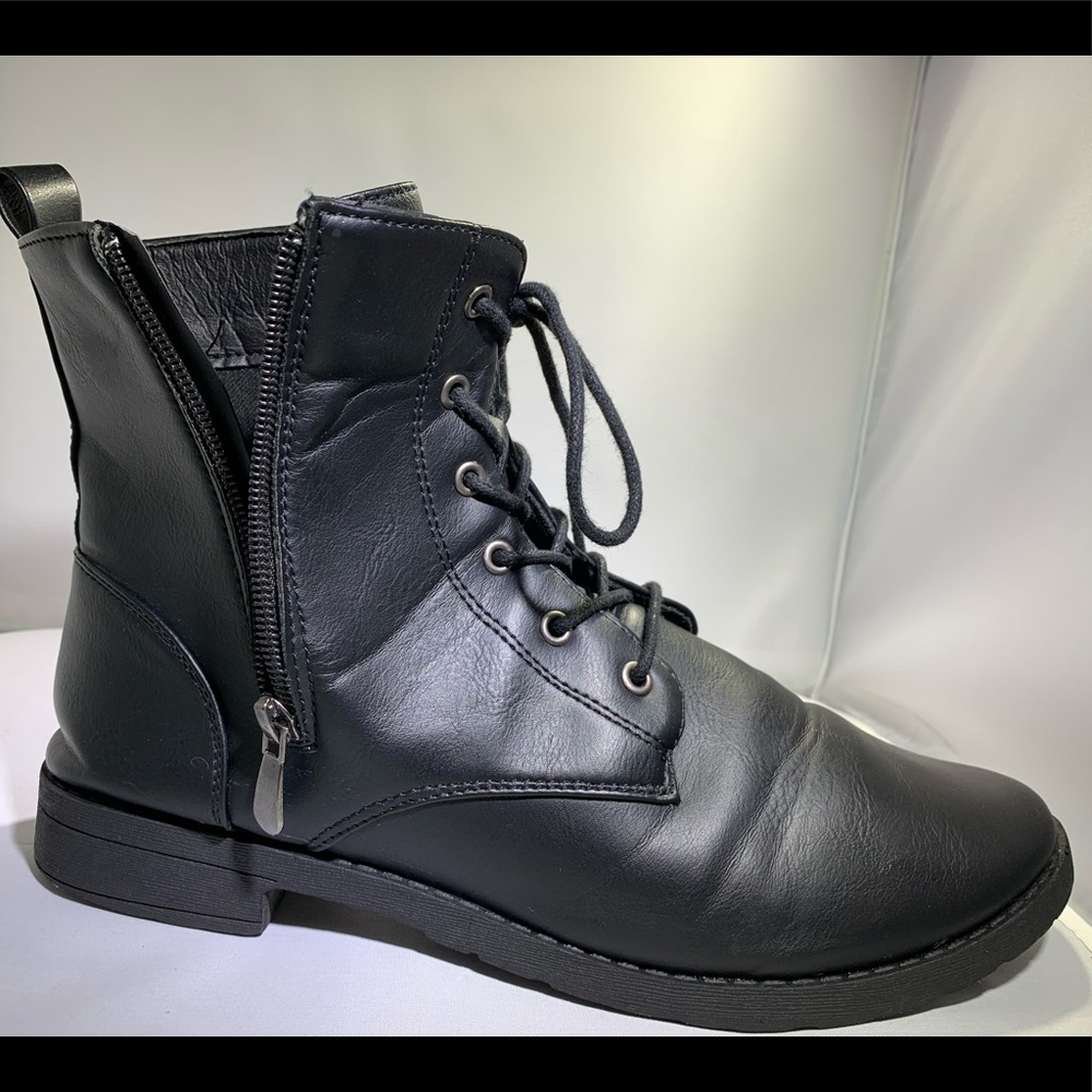Vegan leather black combat boots